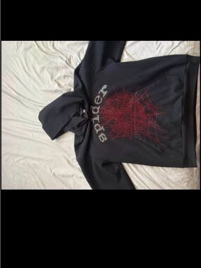 Black Hoodie with Red Spider Web rhinestone